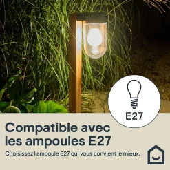 Borne d'extérieur Lovage effet bois marron et noir E27 IP44 10W GoodHome
