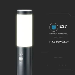 Borne Extérieur Anthracite avec Détecteur 110cm IP44 pour Ampoule E27 - SILAMP