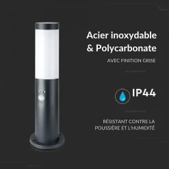 Borne Extérieur Anthracite avec Détecteur 45cm IP44 pour Ampoule E27 - SILAMP