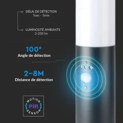 Borne Extérieur Anthracite avec Détecteur 45cm IP44 pour Ampoule E27 - SILAMP