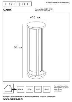 Borne extérieur CADIX en aluminium avec 1xE27 - Noir - Lucide