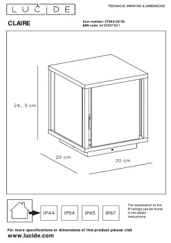 Borne extérieur CLAIRE en verre avec 1xE27 - Anthracite - Lucide
