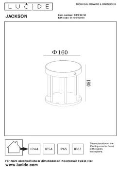 Borne extérieur JACKSON en aluminium avec LED intégré - Noir - Lucide