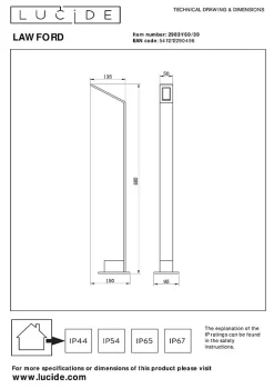 Borne extérieur LAWFORD en aluminium avec LED intégré - Noir - Lucide