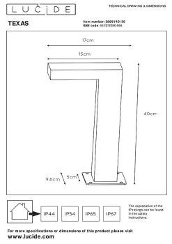 Borne extérieur TEXAS en aluminium avec LED intégré - Anthracite - Lucide