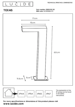 Borne extérieur TEXAS en aluminium avec LED intégré - Anthracite - Lucide