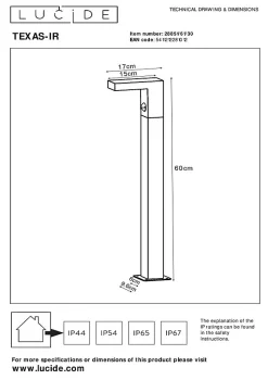 Borne extérieur TEXAS-IR en aluminium avec LED intégré - Anthracite - Lucide