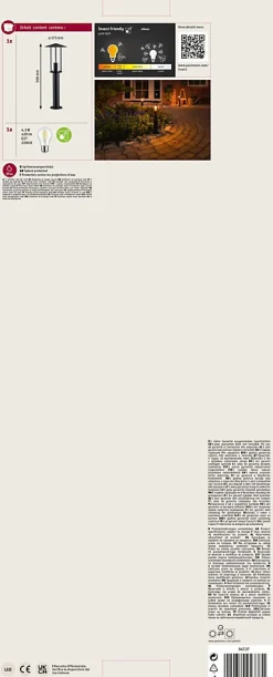 Borne lumineuse Classic favorable aux insectes IP44 500mm 2200K 4,3W 420lm 230V Noir E27 Métal