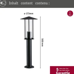 Borne lumineuse Classic favorable aux insectes IP44 500mm 2200K 4,3W 420lm 230V Noir E27 Métal