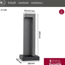Borne lumineuse LED Concrea IP65 450mm 3000K 6,8W 200lm 230V Grès noir Béton