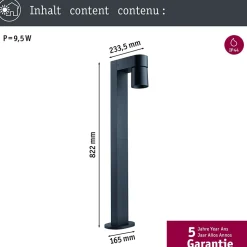 Borne lumineuse LED Kimu IP44 cylindrique 822mm 3000K 8W 500lm 230V 70 Anthracite Aluminium