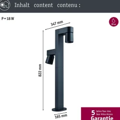 Borne lumineuse LED Kimu favorable aux insectes IP44 cylindrique 822mm 2200K 2x7,8W 2x500lm 230V 70 Anthracite Aluminium
