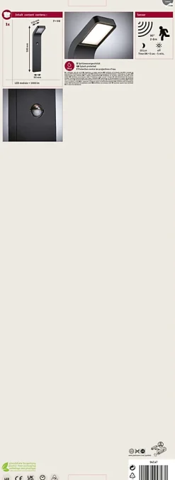 Borne lumineuse LED Kulma Détecteur de mouvement crépusculaire (IR) résistant à l'eau de mer IP44 500mm 3000K 7,5W 500lm 230V Anth