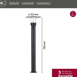 Borne lumineuse LED Sienna Détecteur de mouvement crépusculaire (HF) résistant à l'eau de mer IP44 780mm 3000K 9W 400lm 230V Anthr