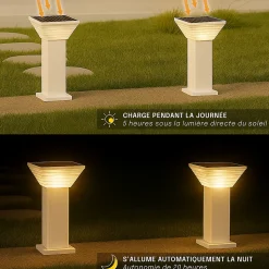 Borne Solaire Carrée Blanche 80CM - Pour Cour, Terrasse, Allée - Groupe DDC