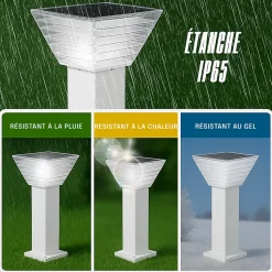 Borne Solaire Carrée Blanche 80CM - Pour Cour, Terrasse, Allée - Groupe DDC