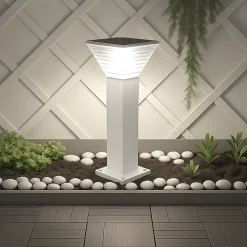 Borne Solaire Carrée Blanche 80CM - Pour Cour, Terrasse, Allée - Groupe DDC