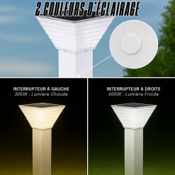 Borne Solaire Carrée Blanche 80CM - Pour Cour, Terrasse, Allée - Groupe DDC