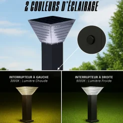 Borne Solaire Carrée Noire 40CM - Pour Cour, Terrasse, Allée - Groupe DDC