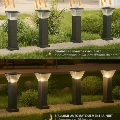 Borne Solaire Carrée Noire 40CM - Pour Cour, Terrasse, Allée - Groupe DDC