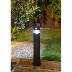 Borne solaire forte clarté en inox avec détecteur de présence- Hauteur 50cm- à planter ou à fixer- 8 LED SMD blanche- 150 Lumens