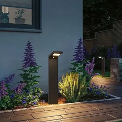 Borne Solaire LED Jardin 80 cm 300 Lumens Détecteur de Mouvement et Capteur Crépusculaire
