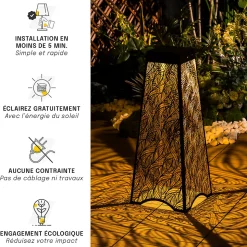 Borne Solaire Pyramidale 65CM - Éclairage Jardin Allée Terrasse - Motif Lumineux Projeté - Groupe DDC