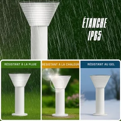 Borne Solaire Ronde Blanche 80CM - Pour Cour, Terrasse, Allée - Groupe DDC