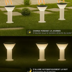 Borne Solaire Ronde Blanche 80CM - Pour Cour, Terrasse, Allée - Groupe DDC