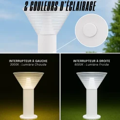 Borne Solaire Ronde Blanche 30CM - Pour Cour, Terrasse, Allée - Groupe DDC