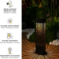 Borne/Applique Solaire Carrée 38CM - Éclairage Jardin Allée Terrasse - Motif Lumineux Projeté - Groupe DDC
