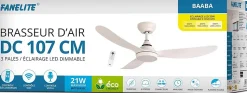 Brasseur d air Blanc 107cm avec Moteur DC 21W + Lumière LED 20W 3 Couleurs + Télécommande + Wifi