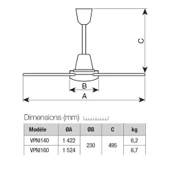 Brasseur d'air étanche IPx5 réversible 160 cm - VORTICE - VPNI160