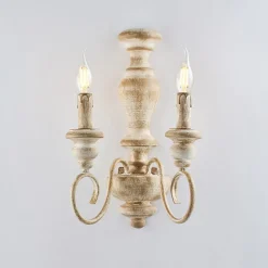 Cascina Applique en bois et fer blanc et tourterelle 2 lumières .25 P.18 BL265-AP2-BT