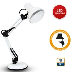CHARLESTON XL : Lampe de bureau "Architecte", blanc, douille E27