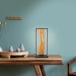 CHAUMONT Lampe à poser noir/bois aluminium/métal/bois -LED intégrée 10W - ampoule incluse