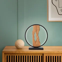 CHAUMONT Lampe à poser noir/bois aluminium/métal/bois -LED intégrée 7,5W - ampoule incluse