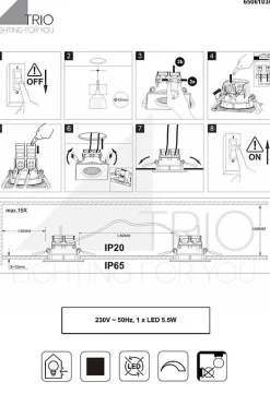 Éclairage encastré 3 x LED SMD, 5,5W, 3000K, 345lm - Acier Brossé - TRIO - Zagros