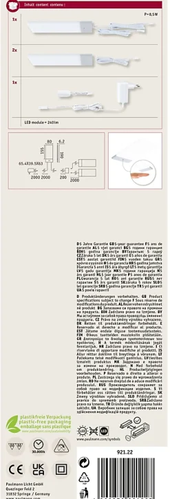 Éclairage sous-meubles LED Bredo Détecteur de proximité Kit de 3 3x2,5W 80x190mm 3x180lm 230/12V Argent