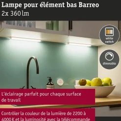Éclairage sous-meubles LED Barreo 2x3,3W 300x22mm 2x300lm 230/24V Blanc