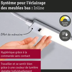 Éclairage sous-meubles LED Inline Kit d'extension Tunable White 2x4W 350x26mm 2x350lm 24V Chrome mat