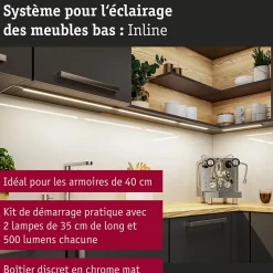 Éclairage sous-meubles LED Inline Kit de démarrage Tunable White 2x4W 350x26mm 2x350lm 230/24V Chrome mat
