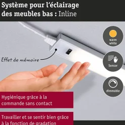 Éclairage sous-meubles LED Inline Kit de démarrage 3000K gradable 2x4W 350x26mm 2x350lm 230/24V Chrome mat