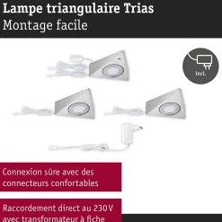 Éclairage sous-meubles LED Trias Détecteur de proximité Kit de 3 3x2,7W 135x132mm 3x185lm 230/12V Acier brossé