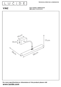 Éclairage tableau VINZ en métal avec 2xG9 - Noir - Lucide