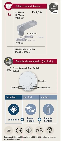 Clever Connect Spot LED Neda Tunable White 2,1W Chrome mat