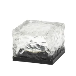 Cube solaire effet glace en verre trempé- 7x7cm, Hauteur 5cm- 1 LED blanche- 3 Lumens- Eclairage extérieur Jardin