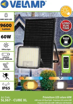 CUBE XL: Projecteur LED solaire de 9600 lumens. Avec PIR et panneau déporté