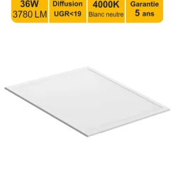 Dalle LED 36W 60x60 UGR19 3780lm 4000K - garantie 5 ans