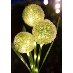 Décoration solaire Fleur 3 boules- Hauteur 79cm- 30 LED blanc chaud (10 par boule)- 2 lumens- Eclairage extérieur Jardin